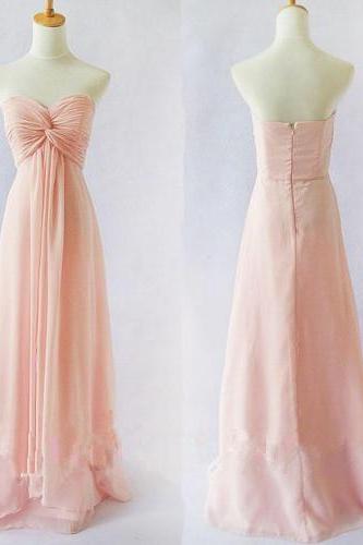 Pretty Cute and lovely Light Pink Simple Handmade Chiffon Floor Length Prom Dresses 2015, Pink Prom Dresses, Bridesmaid Dresses