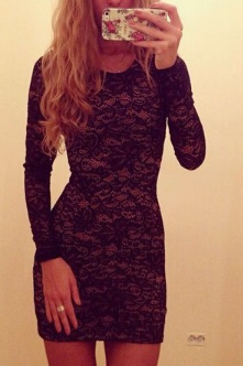 Round Neck Long-sleeved Lace Dress We20102op
