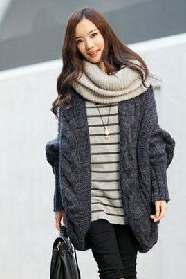 New sexy Womens Cable Knitted Batwing Sleeve Cardigan Tops Knitwear Sweater Outwear Cape