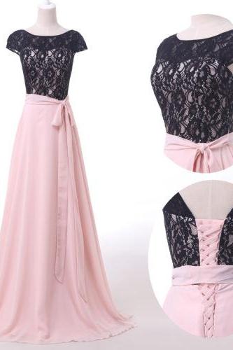 2015 fashion A line cap shoudler full length prom Dresses lace up lace applique evening dress Bridesmaid dresses custom made