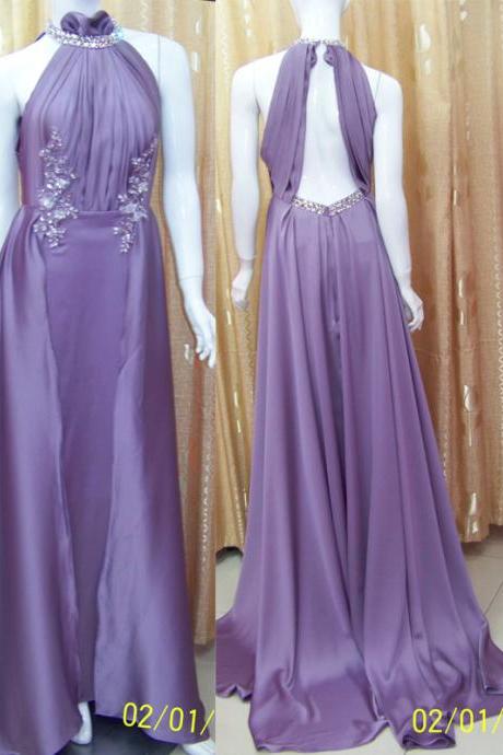 Pd199 Elegant Prom Dress,satin Prom Dress,halter Prom Dress,sexy Prom Dress,backless Prom Dress,prom Dress With Appliques
