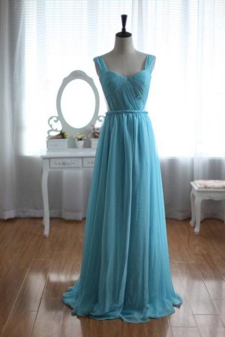 Handmade High Quality Blue Chiffon Floor Length Prom Dresses, Blue Prom Dresses, Long Prom Dress, Prom Dress,evening Dresses
