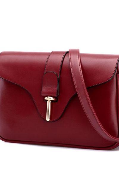 Leather Messenger Crossbody Bag With Metal Details