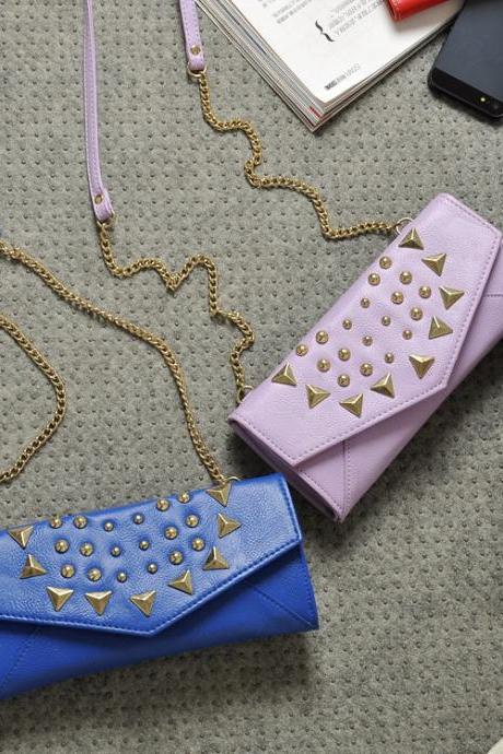 Pink & Blue Envilop Bag Purse With Rivet Decoration