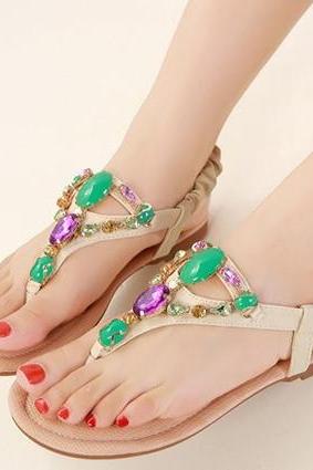 Multi Colored Diamond Beaded Design Sandals In Pink And Apricot