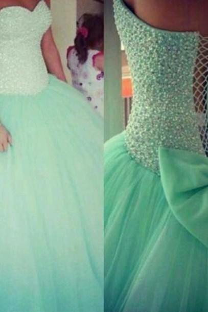 Custom Made Green Sweetheart Neckline Prom Dresses, Green Ball Gown Dresses