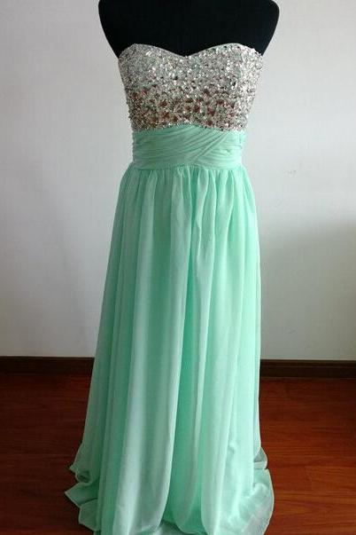 Lovely High Quality Handmade Mint Green Prom Dresses With Sparkle Beadings, Prom Gowns, Prom Dresses 2015, Formal Dresses