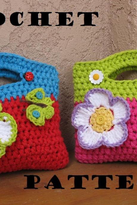Girls Bag / Purse with Large Flower and Butterfly, Crochet Pattern PDF,Easy, Great for Beginners, Pattern No. 10