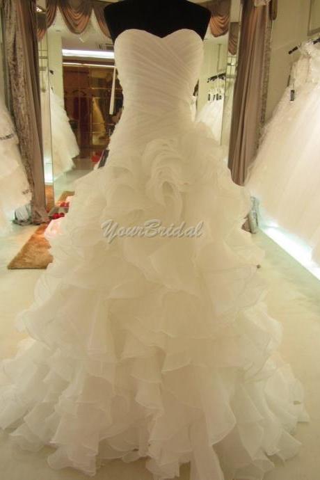 Fashional Criss-cross Fluffy Tiered Wedding Dress Bridal Dress Wedding Gown with Rich Ruffles