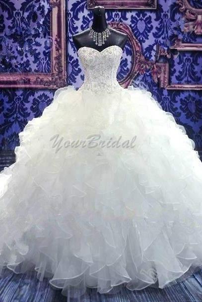Luxurious Fluffy Tiered Sweetheart Ball Gown Wedding Dress Bridal Dress Wedding Gown With Rich Ruffles