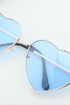 Heart-shaped blue Valentine gift reflective lenses girl sunglasses
