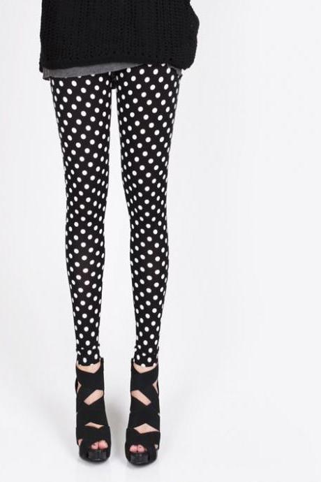 fashion Cute Black Polka dots Leggings 