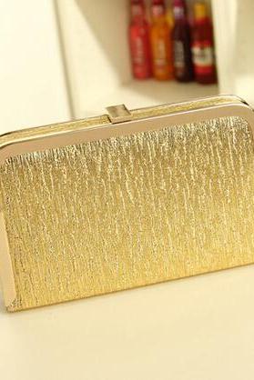 Chic Metallic Gold Clutch With Gold Chain