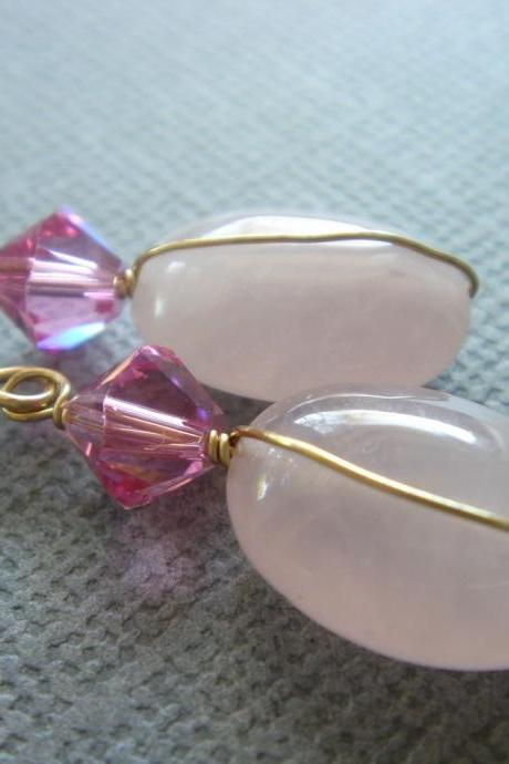 Rose Quartz Swarovski Crystal 14k Gold Filled Earrings