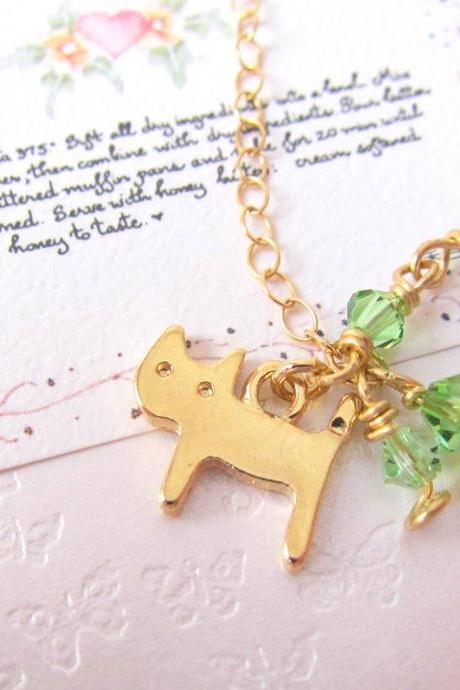 Kitty Luvs Green Necklace -14k Gold With Swarovski Crystals