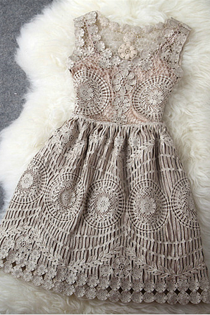 Sexy Vintage Gold Thread Hollow Out Embroidery Slim Dress
