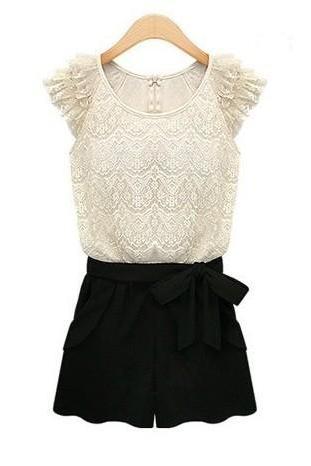 Sexy Black And White Lace Jumper-Suite