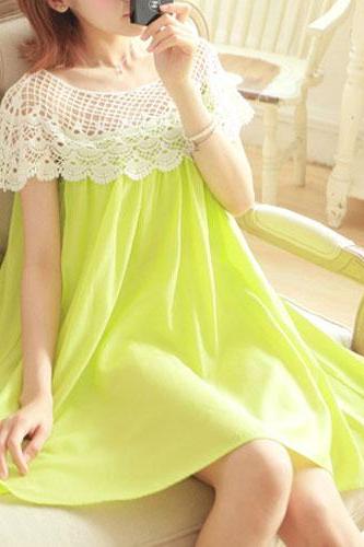 fashion Candy Color Crochet Lace Shawl Loose Shift Dress 