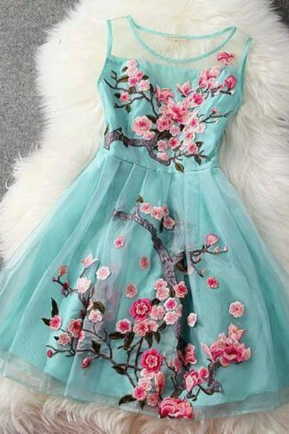 2015 Style Organza Short Prom Dresses, Flower Dresses, Summer Dresses