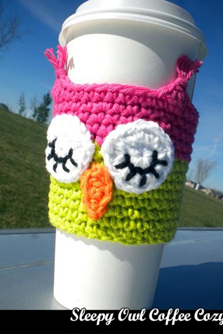 Sleepy Owl Coffee Cozy Crochet Pattern