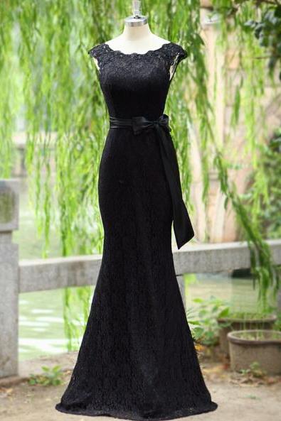 Elegant Black Lace Open Back Bridesmaid Dresses, Black Lace Formal Dresses, Evening Dresses, Handmade Party Dresses