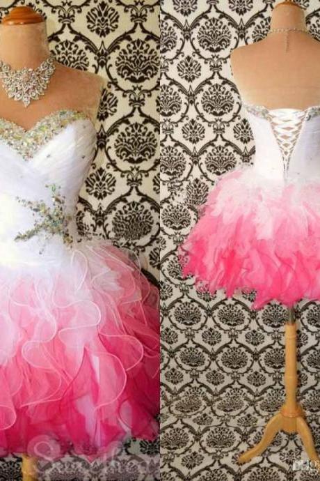 Custom Made White/pink Short Prom Dresses, Short Homecoming Dresses, Party Dresses