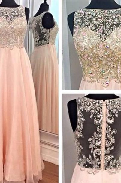 Custom Made A Line Round Neck Prom Dresses, Pink Long Dresses For Prom
