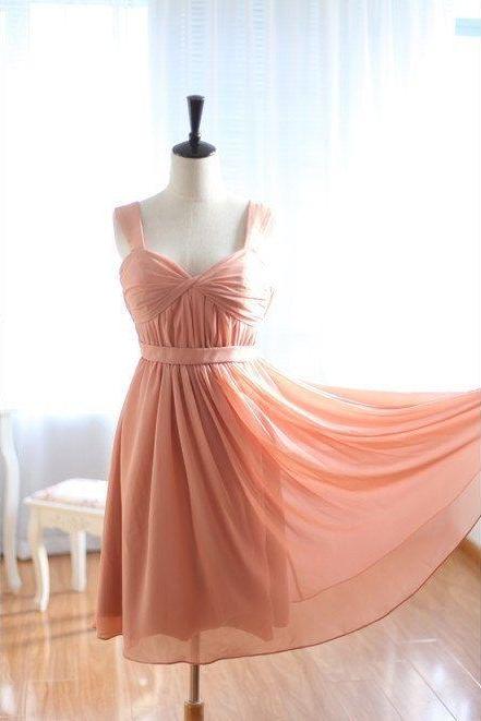 Custom Handmade Peach Pink Short Prom Dresses, Short Bridesmaid Dresses, Formal Dresses, Party Dresses