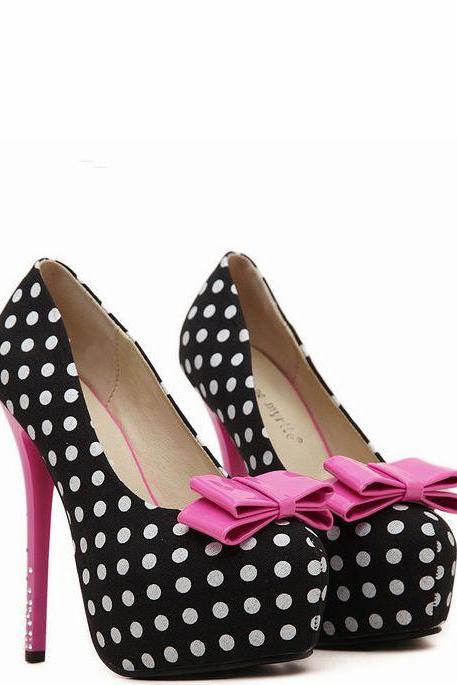 Sweet bowknot rhinestone platform high-heeled shoe