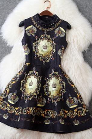 Fashion Sleeveless Print Dress Vc30105mn