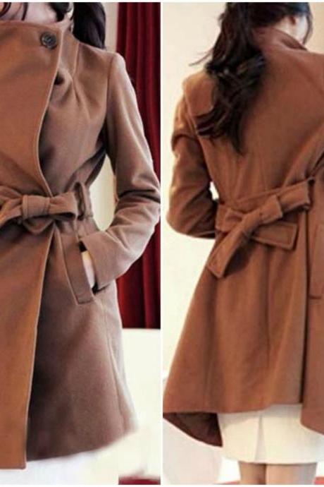 Chic Turn Down Collar Light Tan Winter Long Trench Coat With Belt