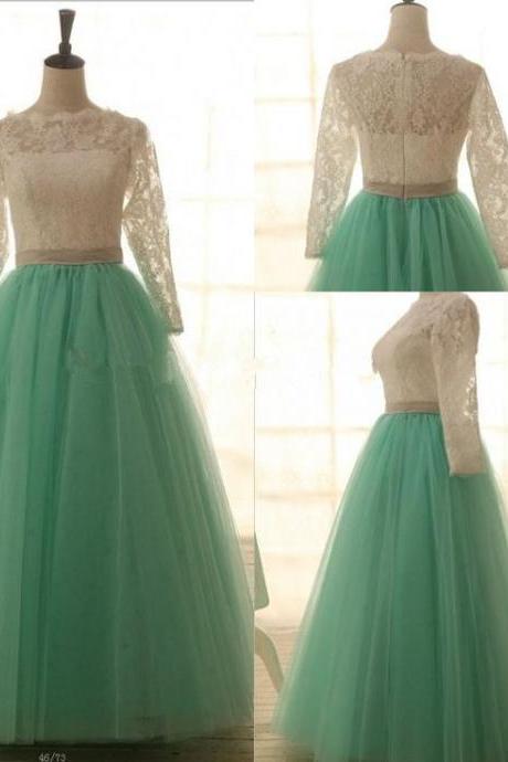 Gorgeous Handmade Lace And Mint Tulle Ball Gown Prom Dresses 2015, Formal Gown, Evening Dresses, Prom Gown