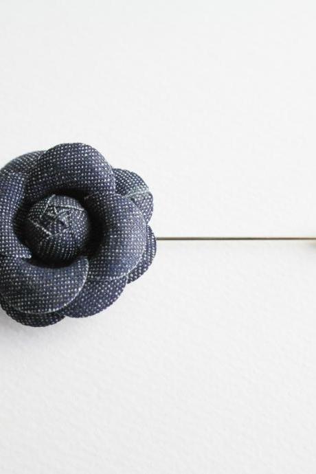 Camellia Denim Flower Boutonniere/Buttonhole For Wedding,Lapel Pin,Hat Pin,Tie Pin