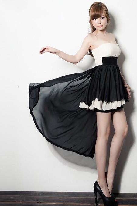 Fashion Sexy Black And White Chiffon Cocktail Dress