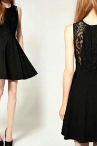 Lace Stitching Chiffon Sleeveless Vest Dress Vc30218mn