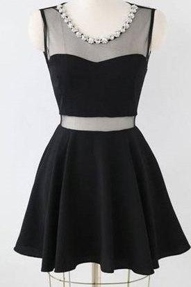 Sexy Charming Short Little Black Dress With Mesh Insert