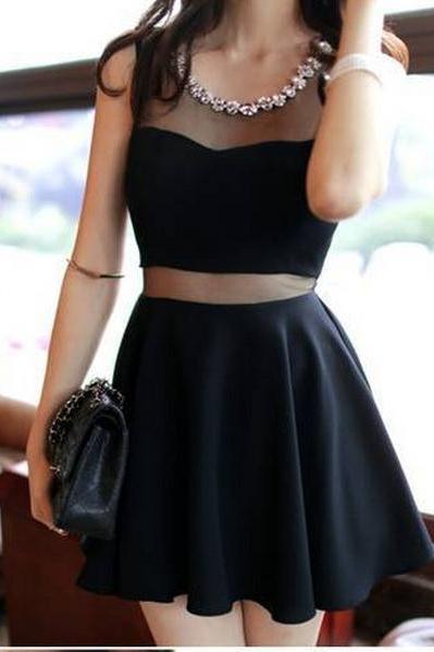 Sexy fashion Charming Short Little Black Dress With Mesh Insert