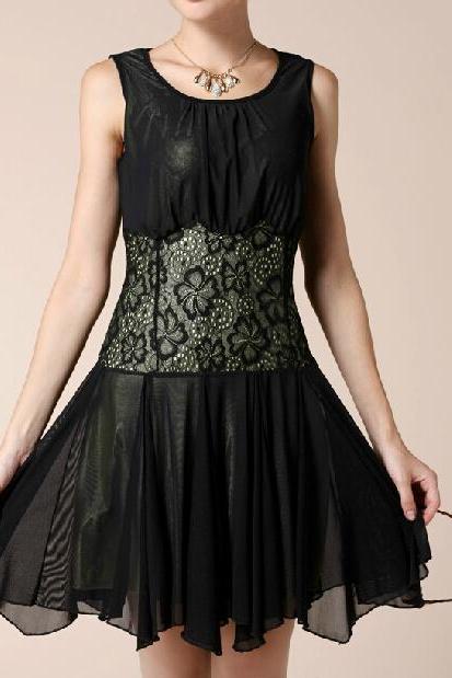 Lace Embroidery Sleeveless Vest Dress #fd30304jh