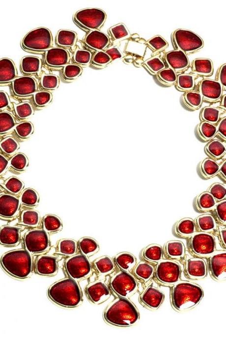 Faux Ruby Red Jewel Statement Choker Necklace