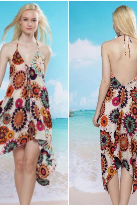 Beautiful Floral Printed Beach Cover Up Dress