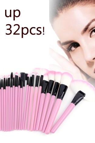 32 PCS Makeup Brush Set Cosmetic Pencil Lip Liner Make Up Kit Holder Bag Pink