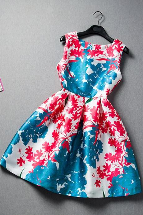 Hit color printing stitching sleeveless dress VC30513MN