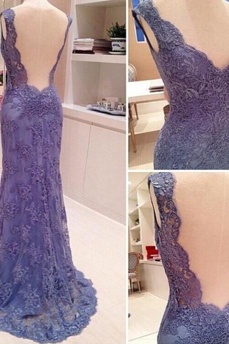 Elegant Lace Sheath Formal Prom Gown With Open Back