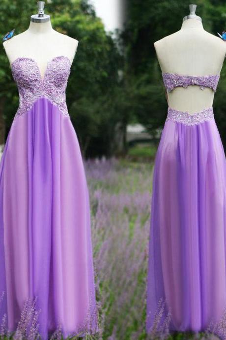 Charming Lavender Long Sweetheart Chiffon Prom Gonw 2015, Prom Dresses 2015, Evening Gown, Formal Dresses