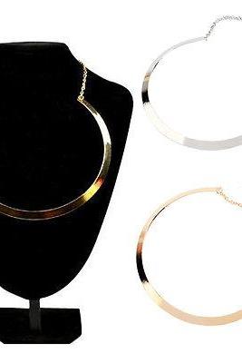 Fashion Slim Curved Metal Mirrored Pendant Choker Collar Bib Statement Necklace