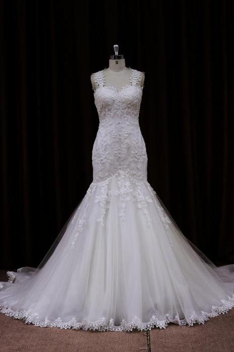 2015 Hot Sale Lace Mermaid Wedding Dress With Sheer Lace Back