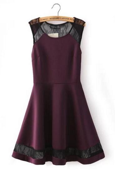 Sexy lace stitching round neck sleeveless dress #WE30614PO