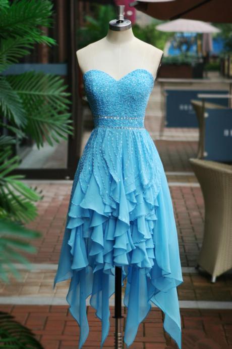 Pretty Blue Handmade High Low Prom Dresses 2016, Homecoming Dresses 2016, Custom Handmade Graduation Dressess