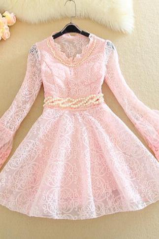 Elegant Lace Long-sleeved Dress #we30706po
