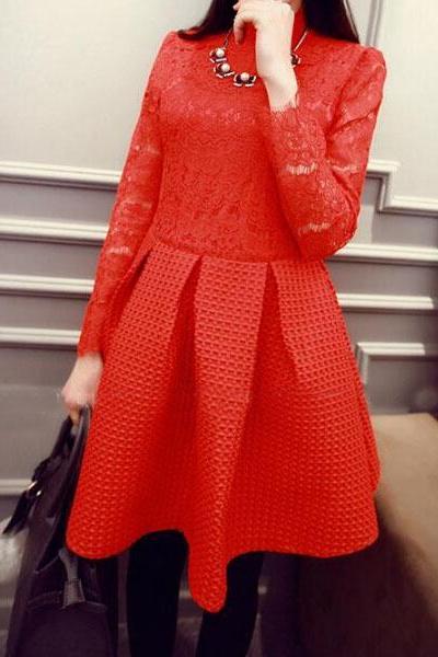 Fashion Lace Long-sleeved Dress Hj30710lk